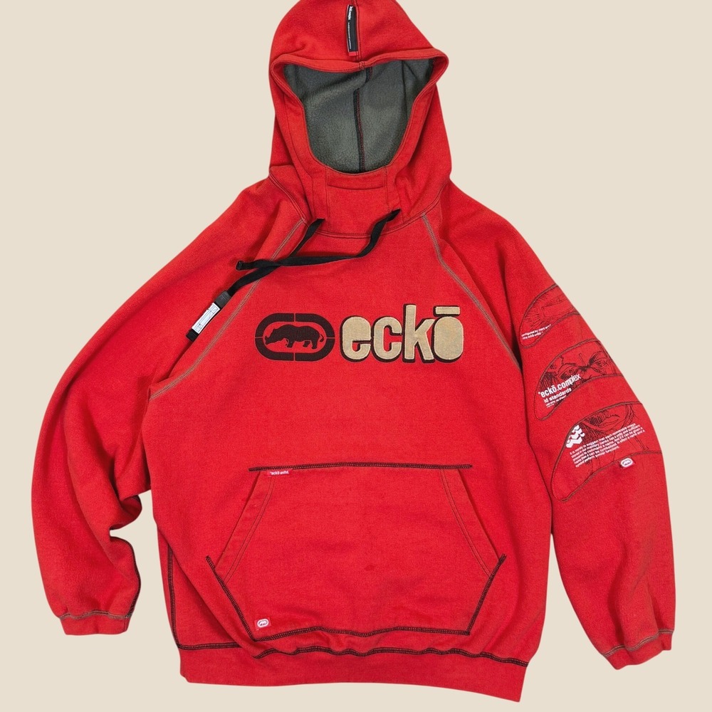 Vintage Ecko Unltd Hoodie Men L Red Pullover Sweatshirt Streetwear Y2K Hip Hop